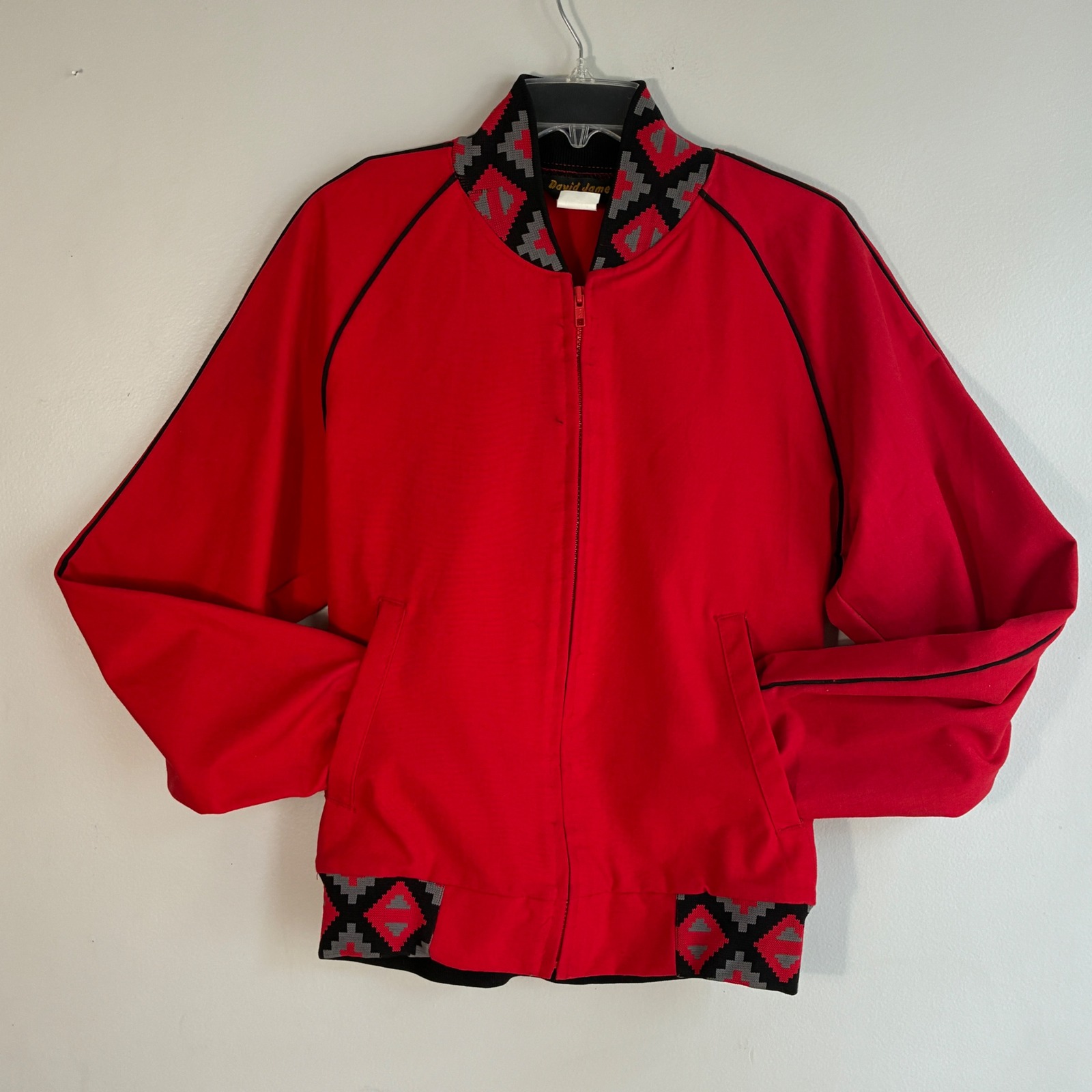 Vtg David James Bomber Jacket Mens Medium Red Southwestern Aztec Geometric Usa